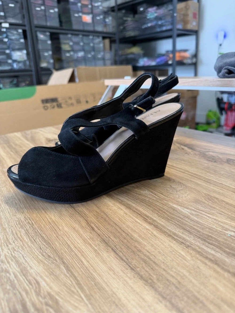Alfani Black Suede Slingback Wedge Heels - Picture 2 of 4